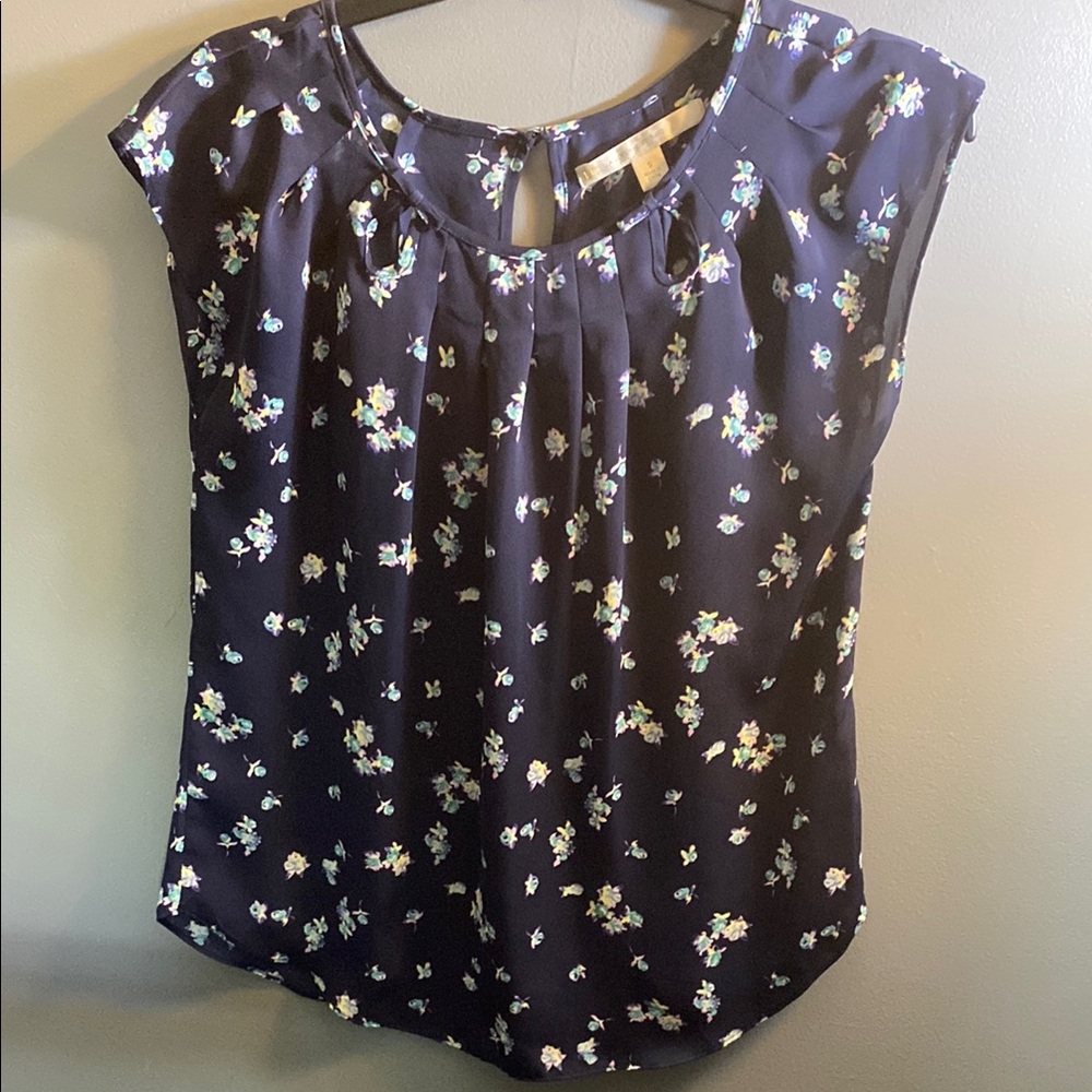 LC Lauren Conrad Navy Floral Blouse